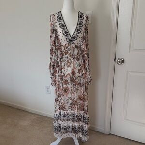 Anthropologie Floral V-Neck Maxi Dress